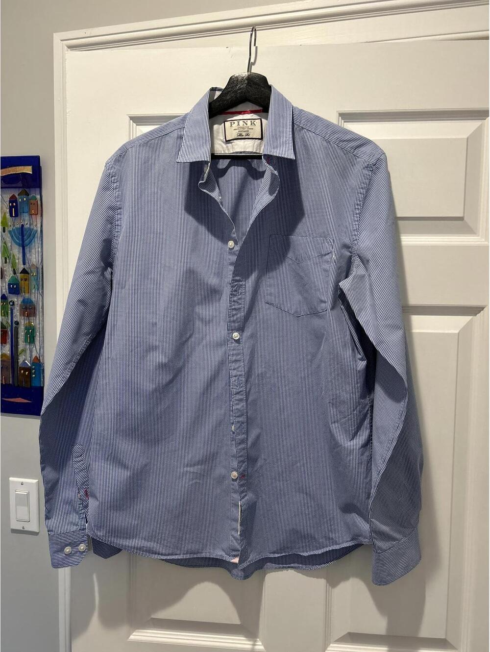 Thomas Pink Men's Blue Casual Shirt - Slim Fit